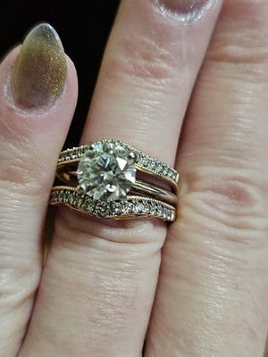 Wedding Set 2ct Round Solitaire  With 1/2ct  Yellow Gold Enhancer Guard.