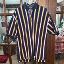 Tommy Hilfiger Striped Polo in Navy, Yellow, and White Y2K Size XL