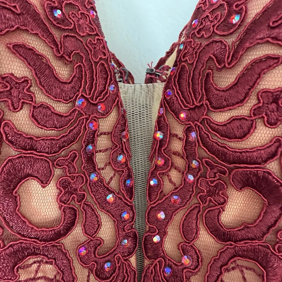 Vtg Y2K Dark Red Maroon Sheer Overlay Whimsigoth Fairy Prom Maxi Gown Sz 00 READ - Image 2 of 4