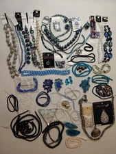 HUGE LOT 60+ Different Items Beautiful BLUES Jewelry Making Supplies Glass+ 