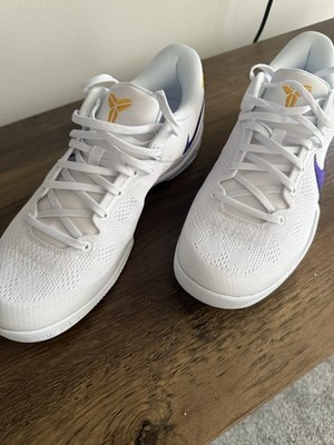 Nike Men's Basketball Low Top Lace-Up Sneakers White Purple Yellow