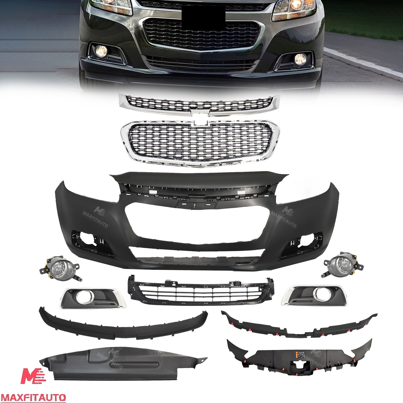 Fits 2014-2015 Chevy Malibu/2016 Limited Front Bumper Cover Grille Assembly Kit
