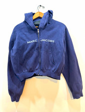 Marc Jacobs Women's Blue Logo Full Zip Cropped Hoodie w/ Pockets Size Large