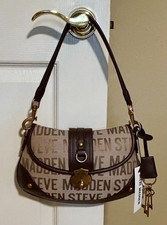 STEVE MADDEN Luggage CHOCOLATE Brown BBUFFY LOGO Jacquard SMALL Shoulder BAG NWT
