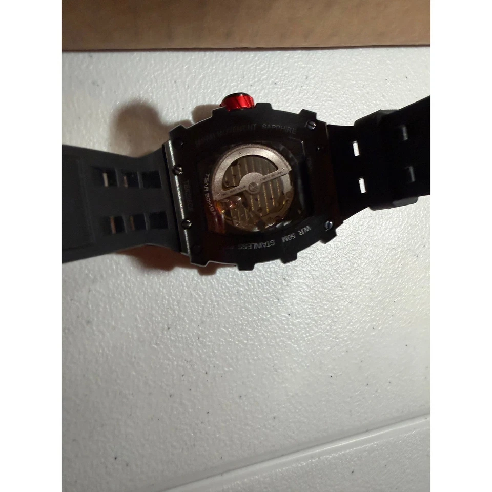 Reloj Automático TSAR BOMBA Esqueleto Correa de Goma Negra Cristal de Zafiro Foto 4 de 4