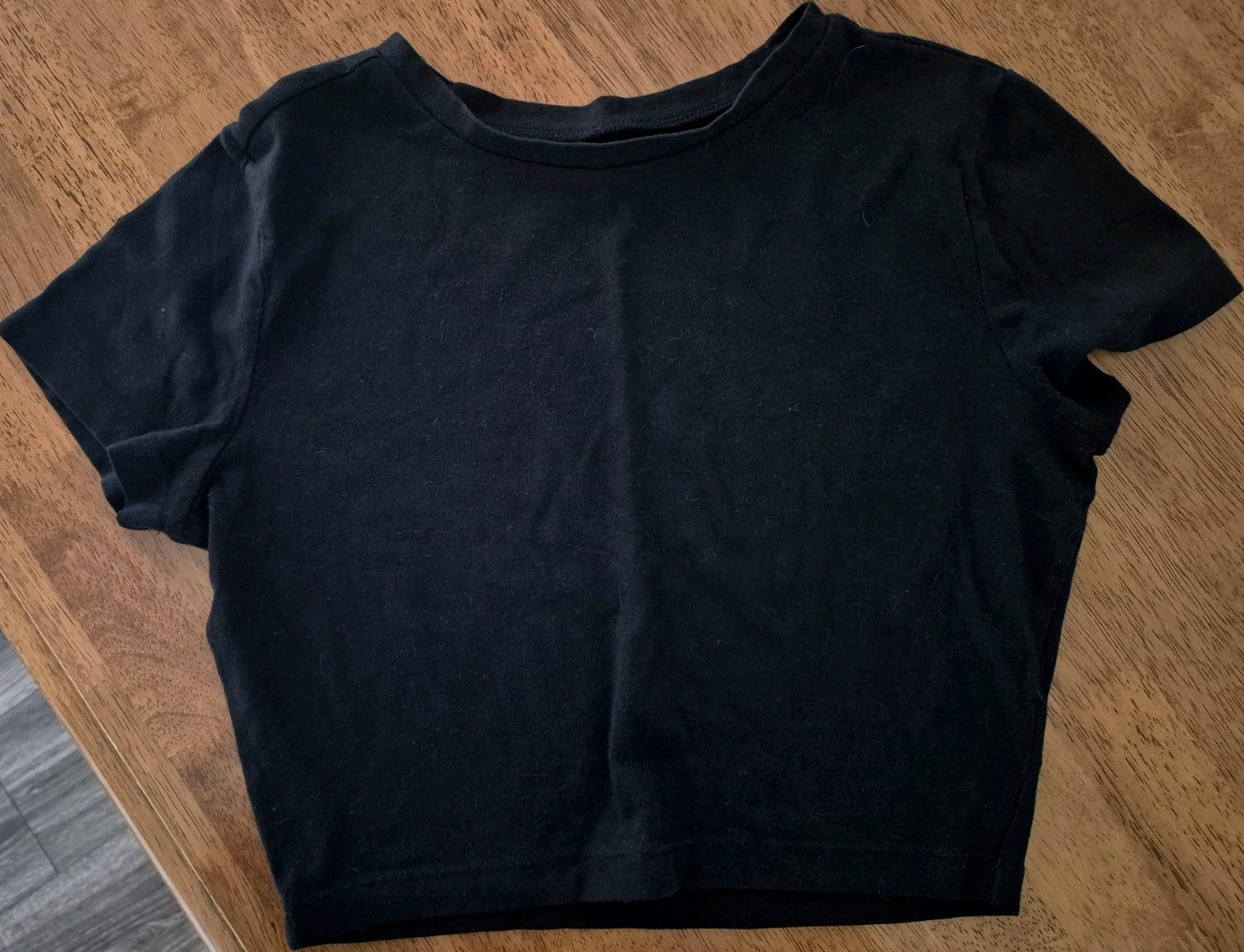 Wild Fable Black Solid Cropped Short Sleeve Crew Neck Knit T-Shirt Women's S