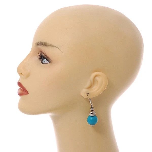 Juego de collar, pendientes, pulsera de cuentas acrílicas de madera y plata azul turquesa - Foto 3 de 4