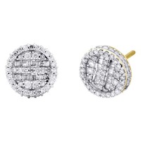 JFL 10K Gelbgold Diamant Ohrringe Round Baguette 3D Circle Stecker 10Mm 1/4 CT
