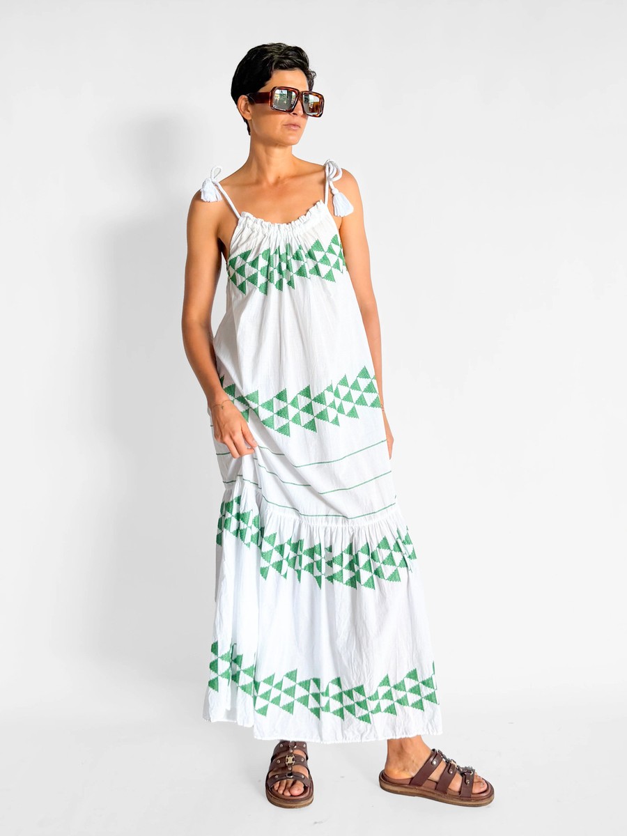 chinese dress ladies Greek Archaic Kori Cotton Maxi Dress With Sleeves – Pasha Living main image 0
