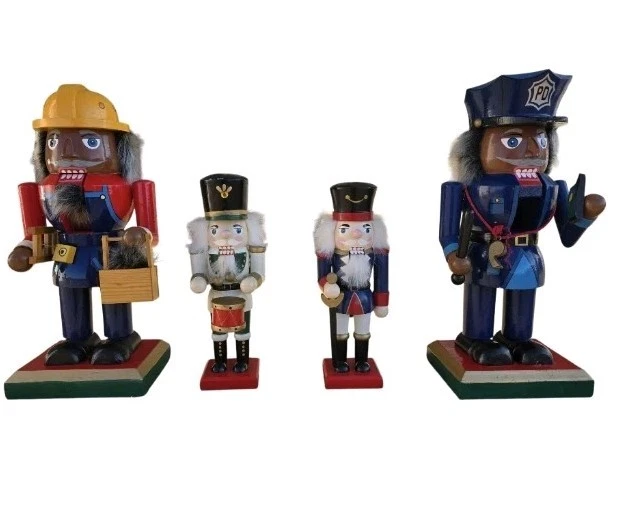 Nutcracker Solid Wooden Officer Construction Worker Drummer Holiday Red Blue