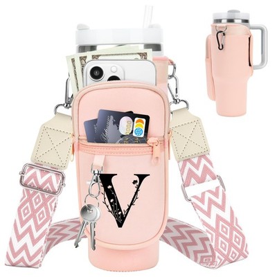 Initial Water Bottle Holder with Strap for Stanley Cup 40oz Tumbler with Hand...