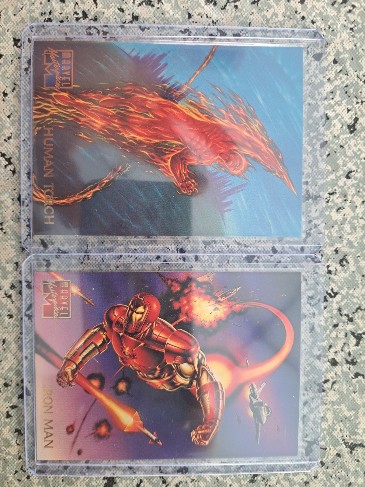 1995 Fleer Marvel Masterpieces Iron Man #53 & Human Torch # 44