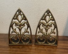 Pair of Vintage VMC Virginia Metal Crafters Arched Pierced Brass Bookends - 6"