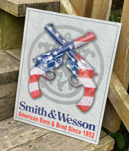 Smith and Wesson American Born TIN SIGN metal US flag revolver bar decor - Picture 2 of 10