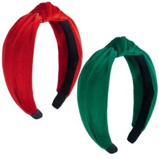 2Pcs Velvet Knotted Hairband for Women Christmas Headbands for Women Green Red 