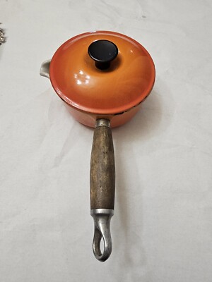 PETITE CASSEROLE AVEC couvercle en fonte émaillée Orange N°14 Manche en bois EUR 35,00 - FR