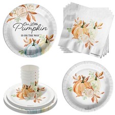 Fall Pumpkin Boy Baby Shower Party Supplies 64 Piece Tableware Set Includes L...