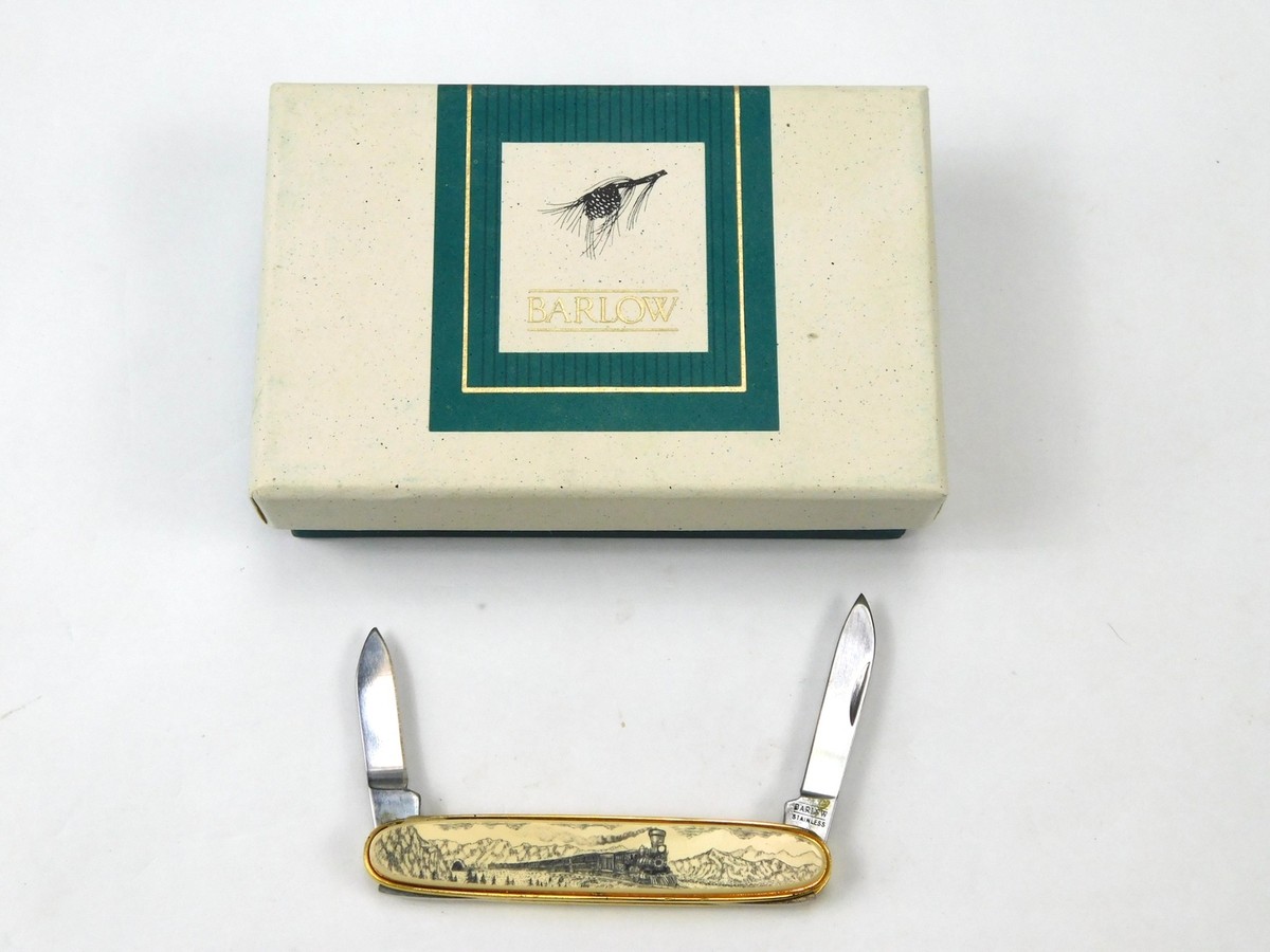 Vintage Barlow Train Scrimshaw 2 Blade 515414 Penknife Folding