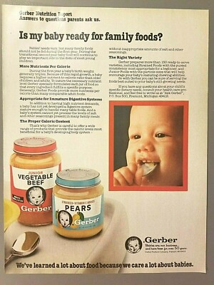 1984 Magazine Advertisement Page Gerber Baby Food Vegetable Beef Pears Fruit Ad