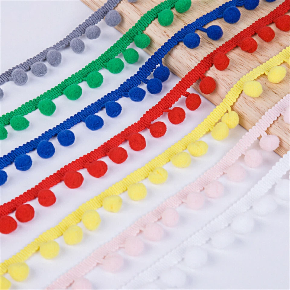 1 Yds Pompom Lace Trim Ball MINI  Fringe Ribbon Sewing  Kintted Handmade Fabric - Image 4 of 4