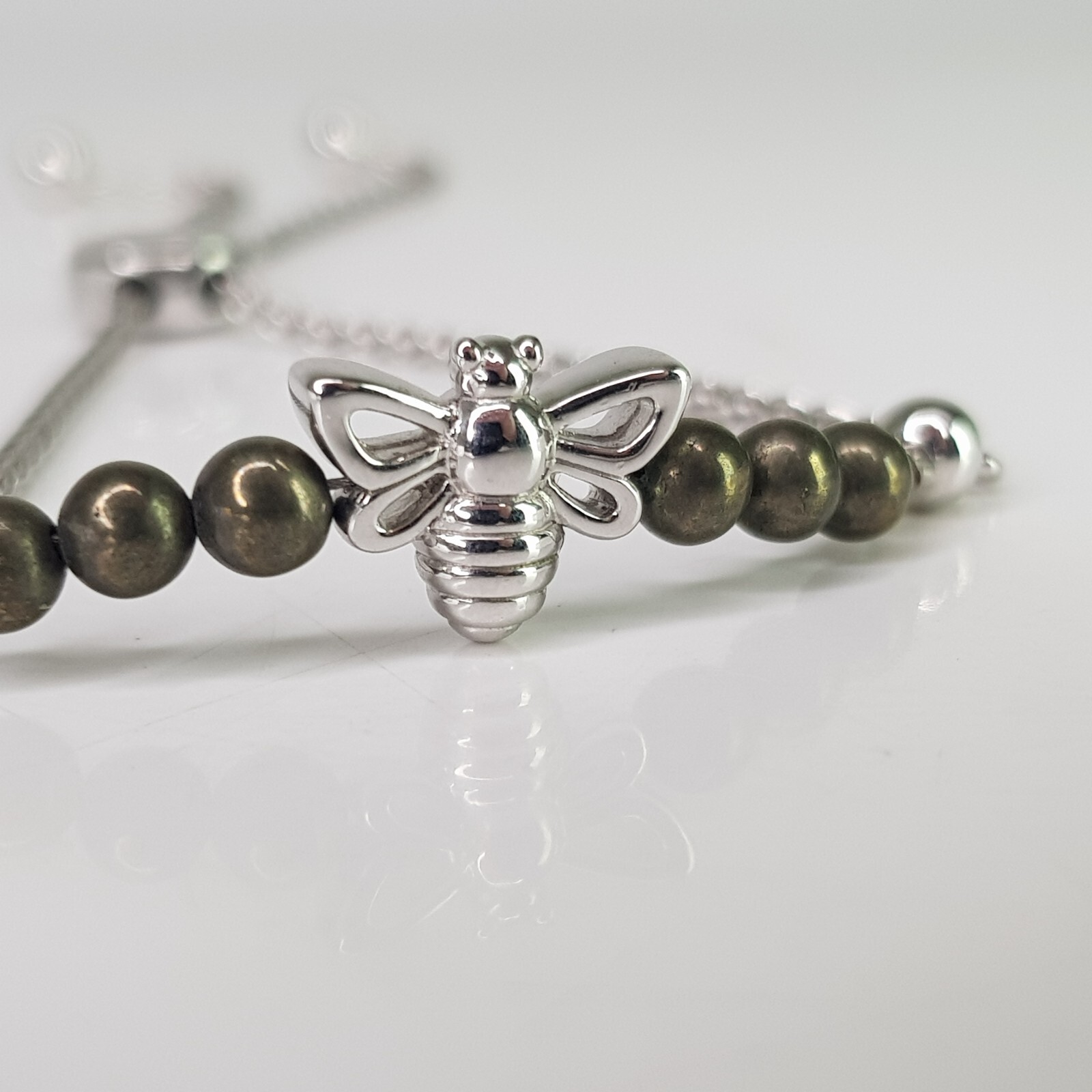 Hematite Crystal Bee Bracelet Solid Sterling Silv… - image 3