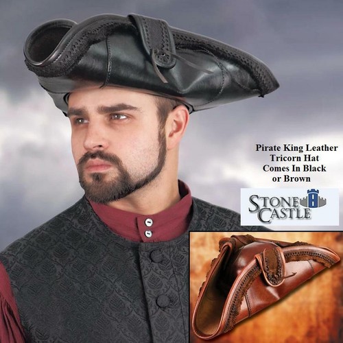 Elaborate Pirate Tricorn Hat in Leather 