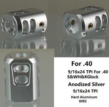 9/16x24 9/16-24 TPI Fit Glock S W 40 .40 Muzzle Brake Compensator AluminumSilver