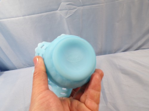 Fenton Blue Satin Glass Open Edge Basketweave Bowl Candy Dish INV2 - Picture 4 of 6