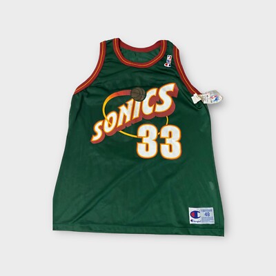 Rare Green Champion Seattle Super Sonics Hershey Hawkins Jersey Men's 48 XL