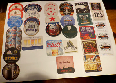 MIXED LOT OF 35 BEER CARDBOARD COASTERS VARIOUS DUPLICATES SOME RARE