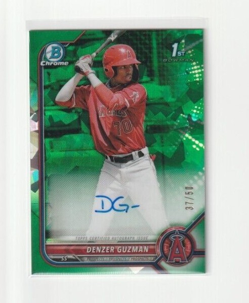 Denzer Guzman 2022 Bowman Chrome Sapphire Auto Green Refractor 37/50 Angels