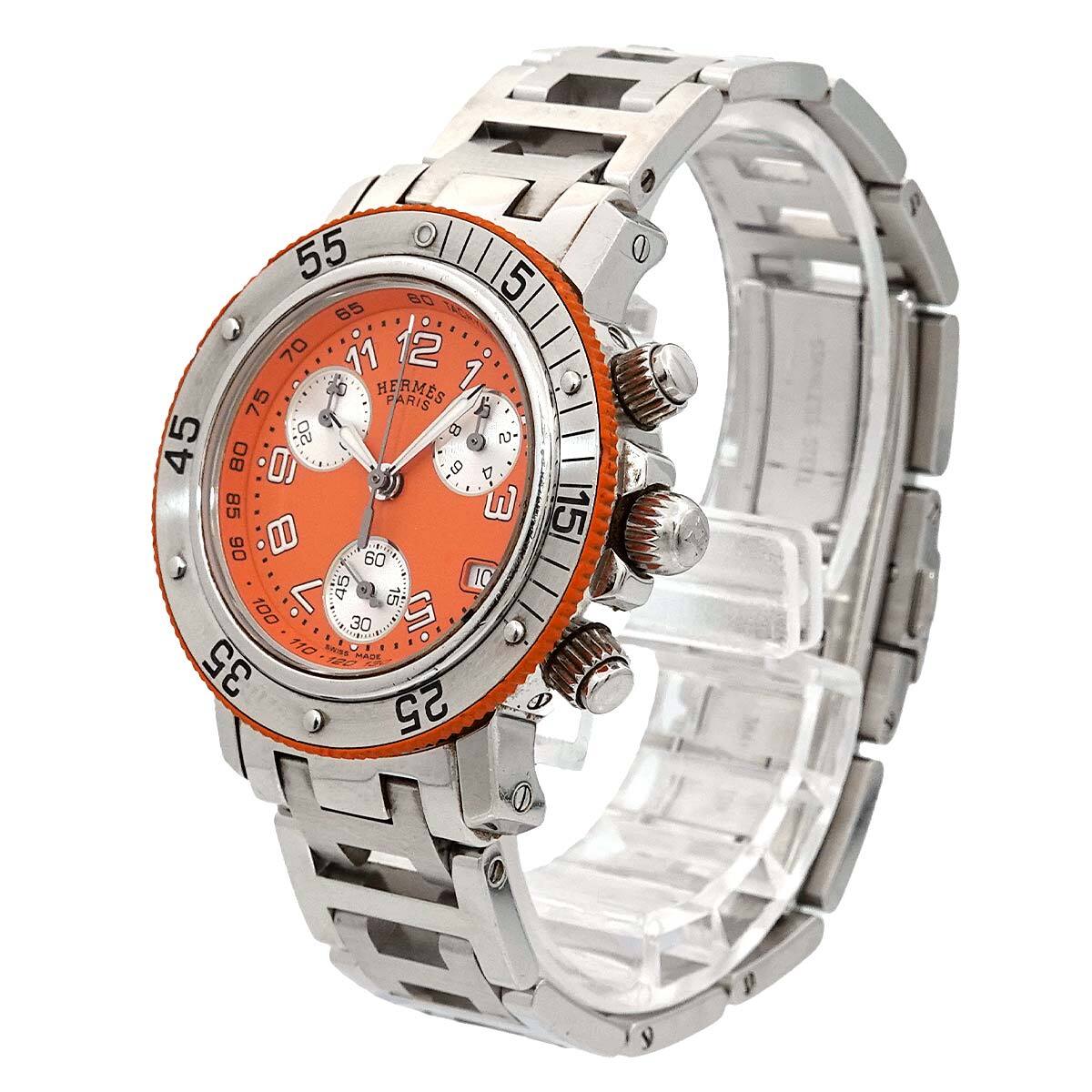 HERMES Clipper Diver CL2.316 Quartz Date Orange Dial Ladies Watch