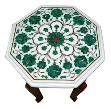 12 " Marbre Côté Table Haut Pierre Handmade Art Avec Stand en Bois