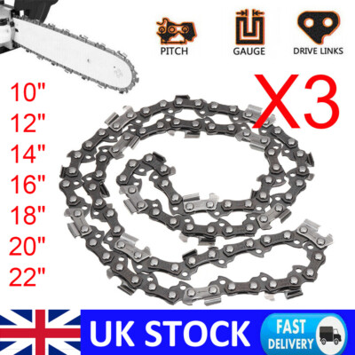 3PCS Chainsaw Saw Chain Blade Semi Chisel For 10-22 Inch Guide Bar ...