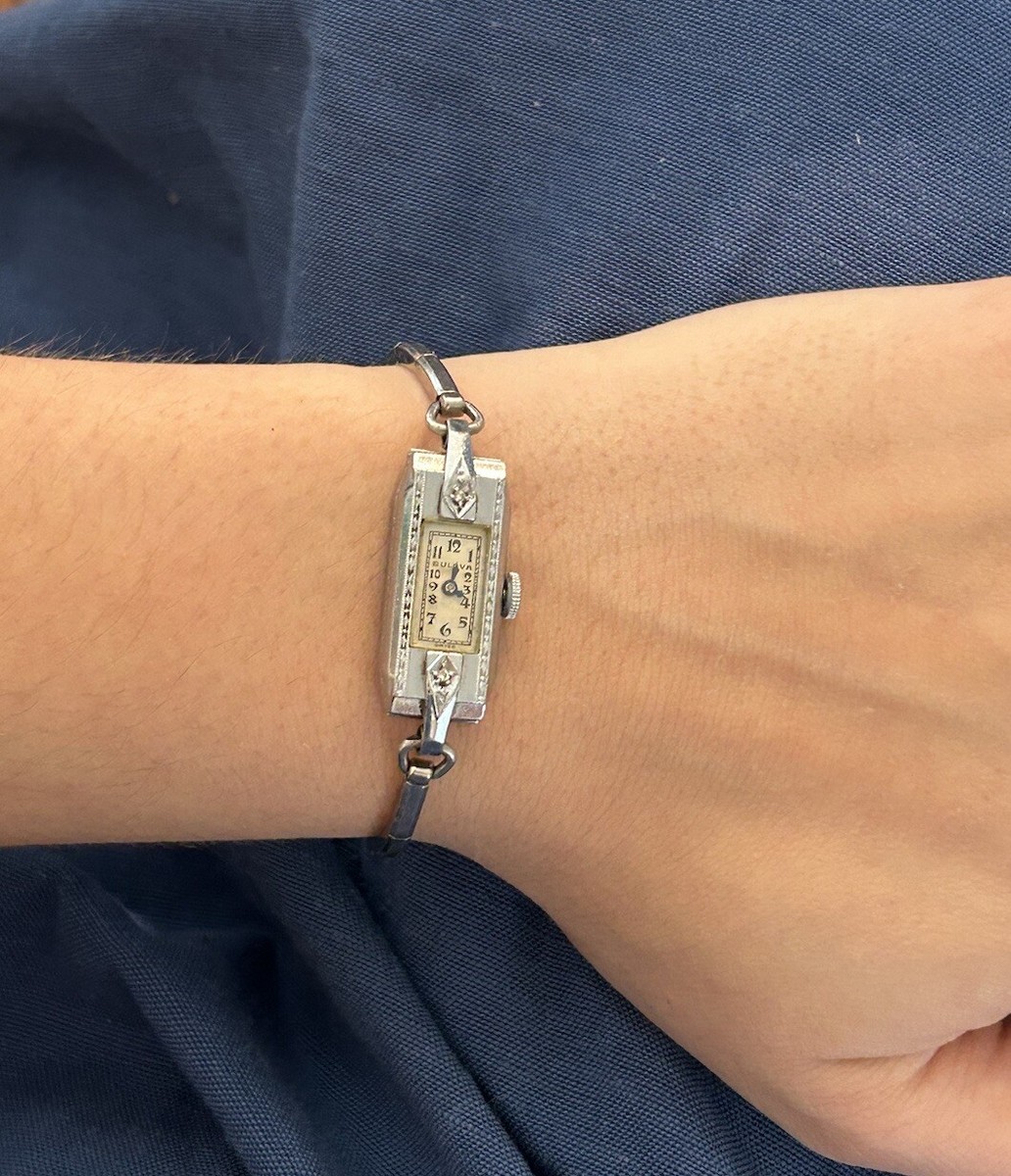 Vtg Bulova 1934 MISS LIBERTY Lady Deco Rectangle Manual Wind Watch 2 Diamond Vtg Bulova 1934 MISS LIBERTY Lady Deco Rectangle Manual Wind  main image 3