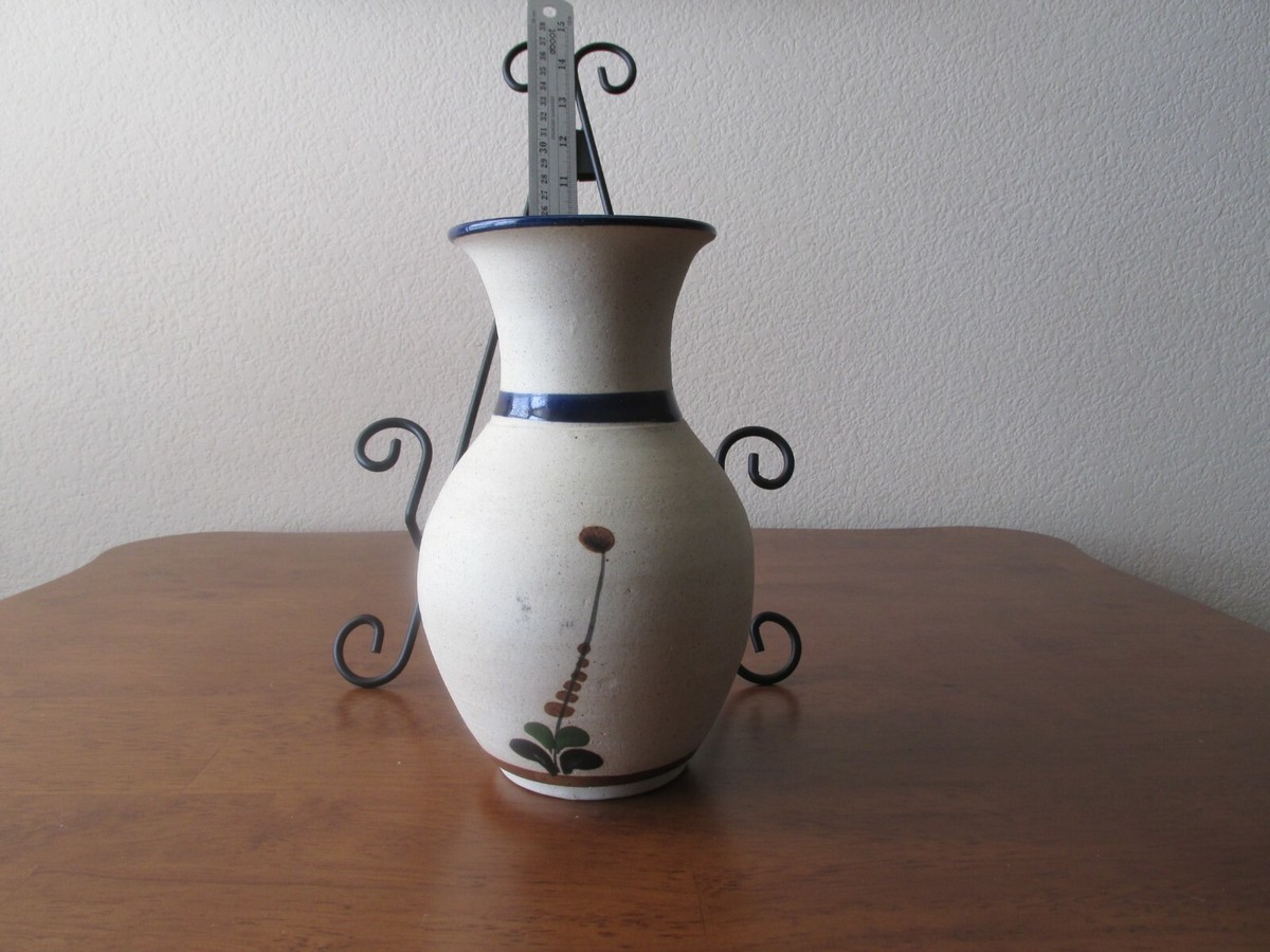 Tonala Mexico Sandstone Pottery Netzi Vase with Bird and Flowers