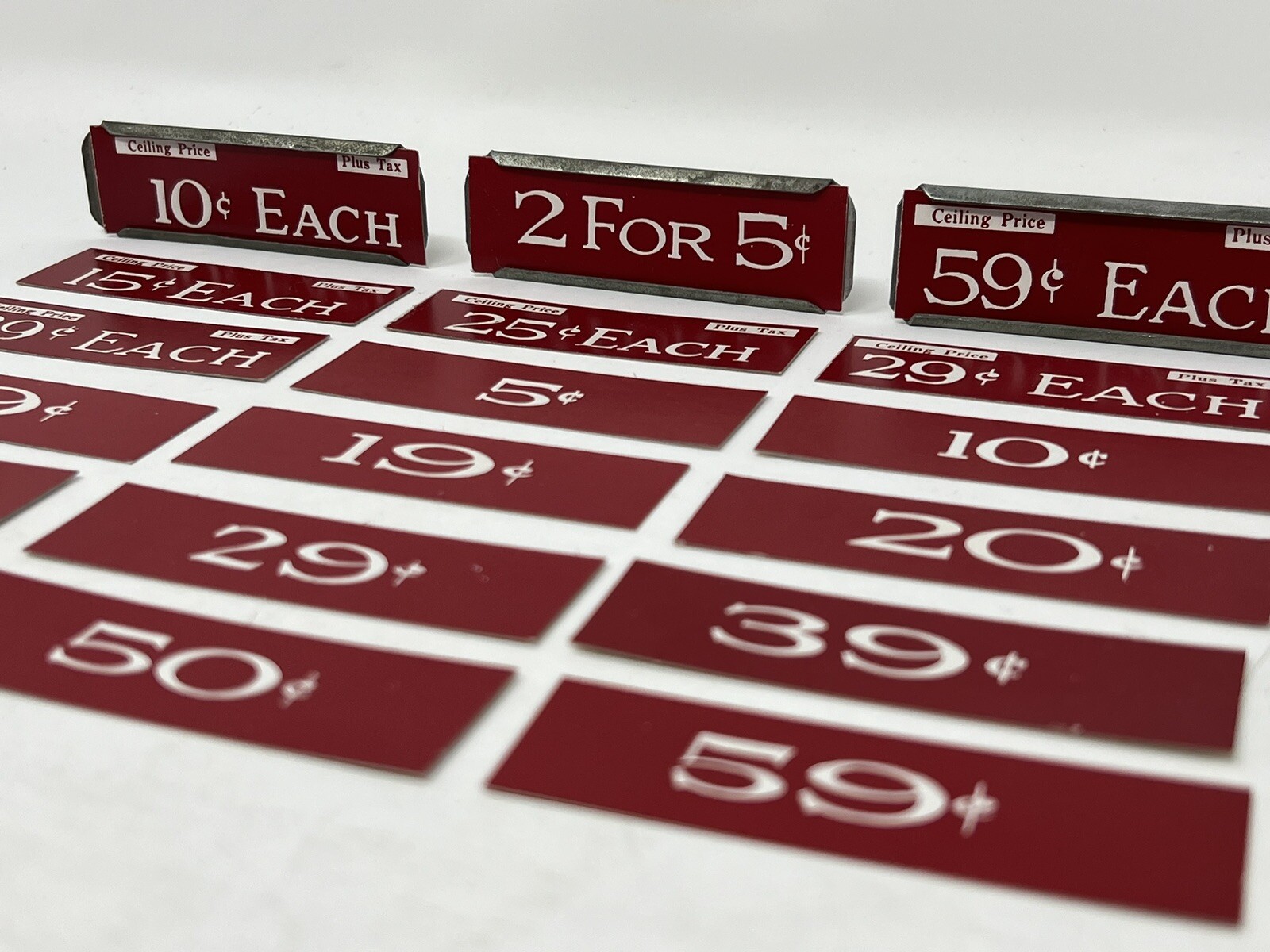 Vintage DIME GENERAL STORE Price Tag Cards w/ 3 Metal Shelf Clip Holders