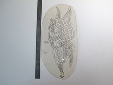 vtg 1960s 1970s Tattoo acetate stencil Tattoed Fairy Girl LG. signed