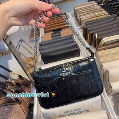 NWT Coach Nolita 19 CN382 Crocodile-embossed leather Silver/Black