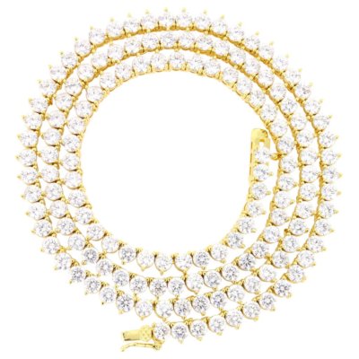3 Prong Tennis Necklace 14k Gold Plated Cubic Zirconia Bling 4mm Chain/Bracelet