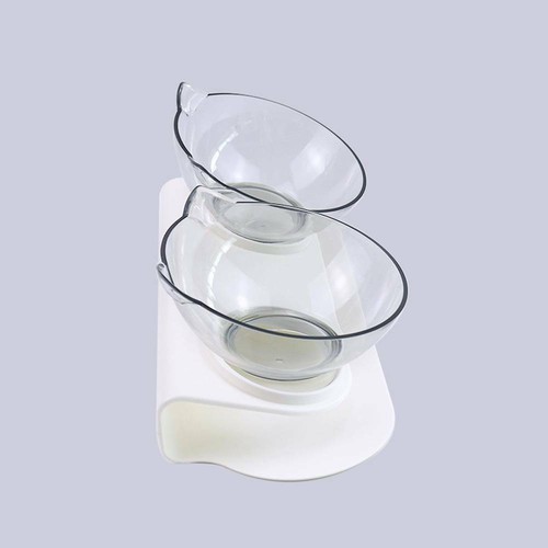 Double Cat Bowl 15° Tilted Raised Stand Cat Water Food Feeding Dishes Feeder - Picture 11 of 13