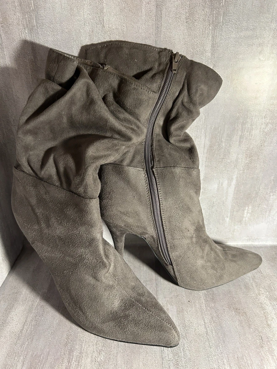 Anne Michelle Gris Botines Tacón Alto Talla 9 Imitación Gamuza Botines Cremallera A1