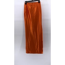 PRETTYLITTLETHING Women's Orange Rust Satin Stretch Side Slit Maxi Skirt SZ 4