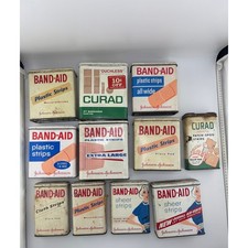 Vintage Band-Aid Curad Tin Lot 11pc Johnson & Johnson Medical Advertising Decor