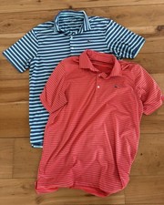 Two Vineyard Vines Men's Striped Performance Polo Shirts Red Blue Size Medium