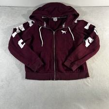 Victoria's Secret PINK Womens Sz Med Sweater Burgundy Full Zip Up Hoodie Jacket