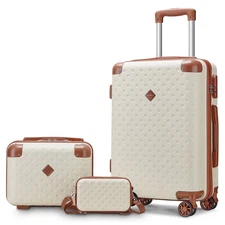 3-Piece Carry-On Luggage Set – Beige Hardshell Suitcases w/ Swivel Wheels & Lock