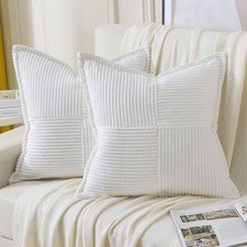 HAUSSY Christmas White 2 Pack 24x24 Inch Corduroy Decorative Throw Pillow Covers