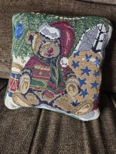 Vintage Needlepoint Christmas Bear 8 8 Accent Pillow CP 322