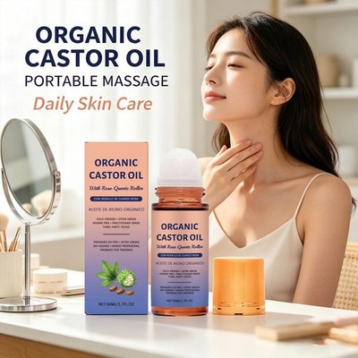 1~3pcs Organic Golden Castor Oil Roll-On with Rose Quartz for Skin